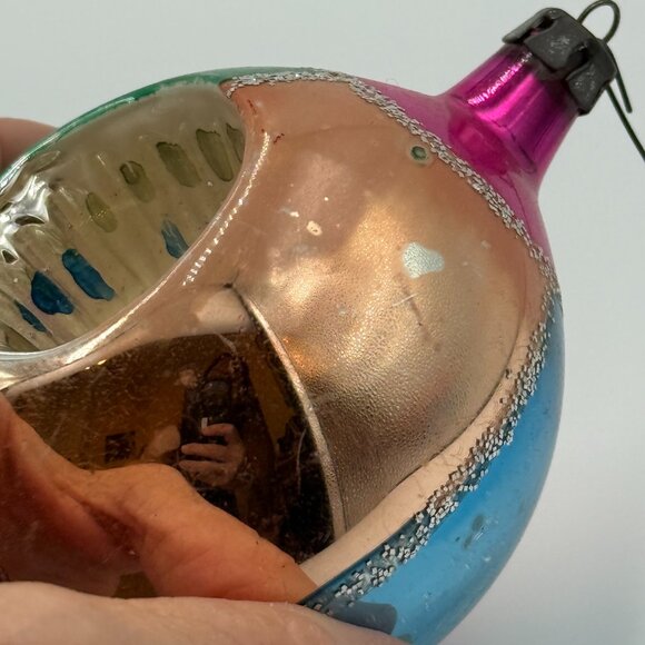 2 VTG MERCURY MICA GLASS INDENT HANDPAINTED CHRISTMAS ORNAMENTS Teardrop Pinks - Picture 8 of 14